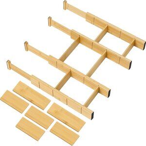 Bamboo Drawer Dividers with Inserts, 4 pcs Adjustable Kitchen Drawer Organizers,